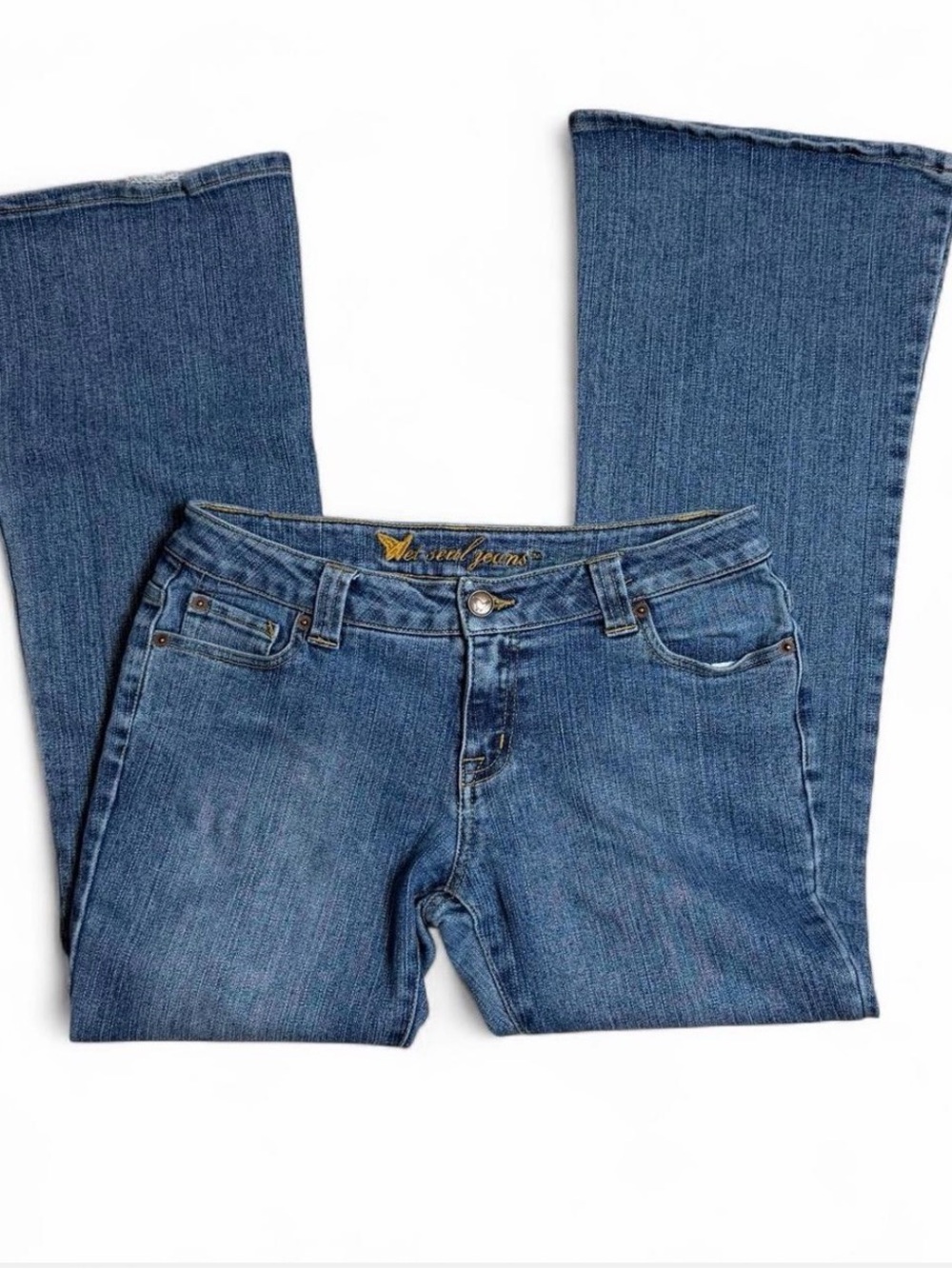 Wet Seal Y2K Low-Rise Flared Medium Wash Jeans Size 7S / 29”